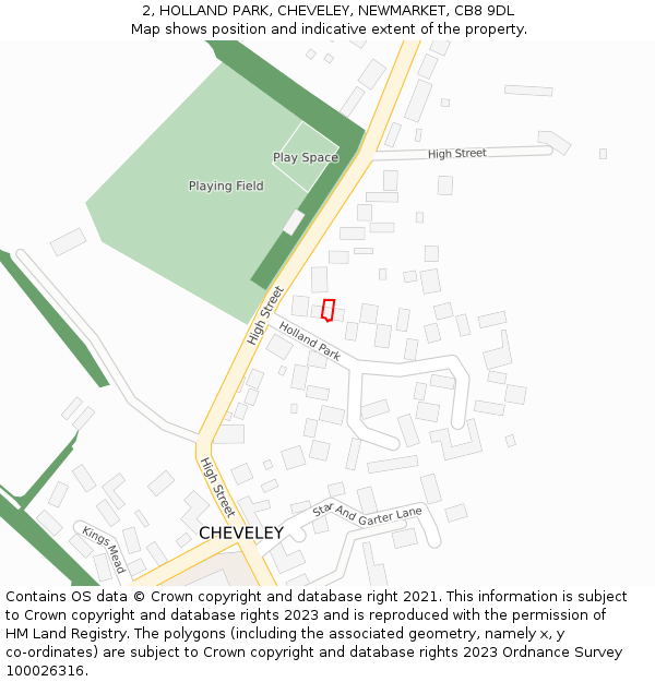 2, HOLLAND PARK, CHEVELEY, NEWMARKET, CB8 9DL: Location map and indicative extent of plot