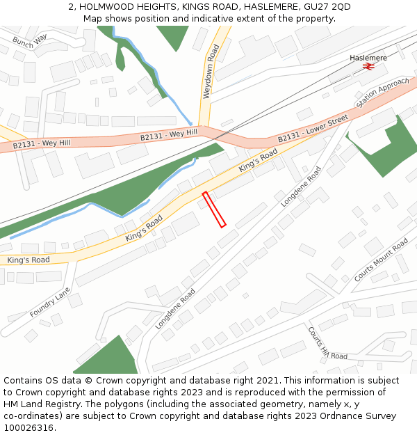 2, HOLMWOOD HEIGHTS, KINGS ROAD, HASLEMERE, GU27 2QD: Location map and indicative extent of plot