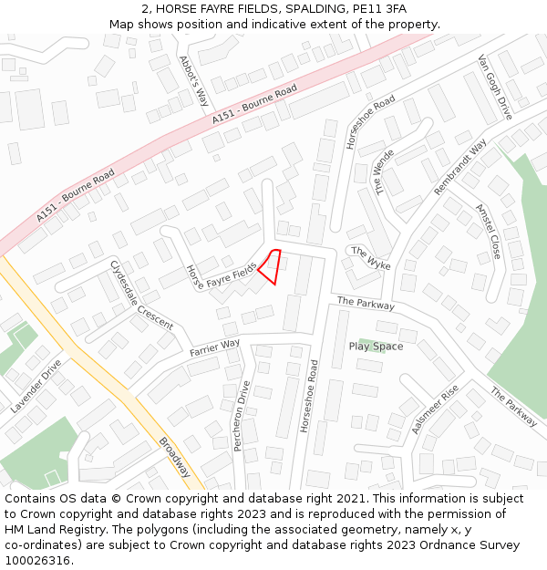 2, HORSE FAYRE FIELDS, SPALDING, PE11 3FA: Location map and indicative extent of plot