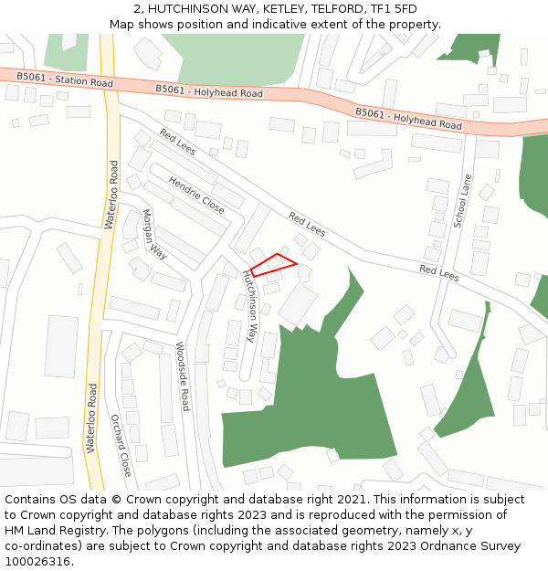 2, HUTCHINSON WAY, KETLEY, TELFORD, TF1 5FD: Location map and indicative extent of plot