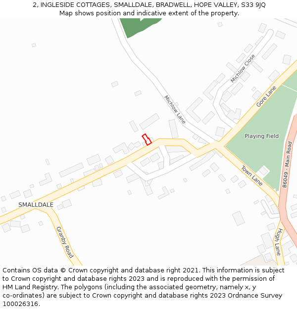 2, INGLESIDE COTTAGES, SMALLDALE, BRADWELL, HOPE VALLEY, S33 9JQ: Location map and indicative extent of plot