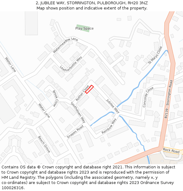 2, JUBILEE WAY, STORRINGTON, PULBOROUGH, RH20 3NZ: Location map and indicative extent of plot