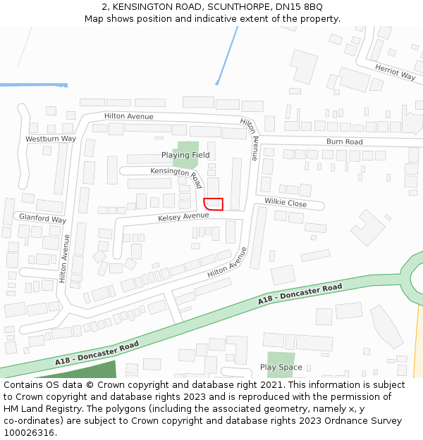 2, KENSINGTON ROAD, SCUNTHORPE, DN15 8BQ: Location map and indicative extent of plot