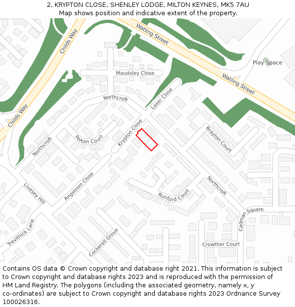 2, KRYPTON CLOSE, SHENLEY LODGE, MILTON KEYNES, MK5 7AU: Location map and indicative extent of plot