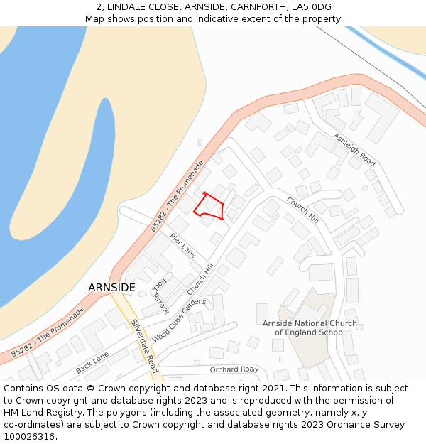 2, LINDALE CLOSE, ARNSIDE, CARNFORTH, LA5 0DG: Location map and indicative extent of plot