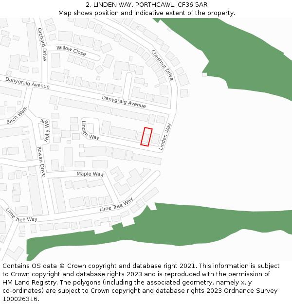2, LINDEN WAY, PORTHCAWL, CF36 5AR: Location map and indicative extent of plot