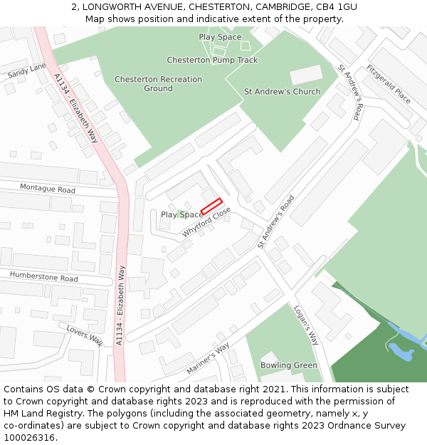2, LONGWORTH AVENUE, CHESTERTON, CAMBRIDGE, CB4 1GU: Location map and indicative extent of plot