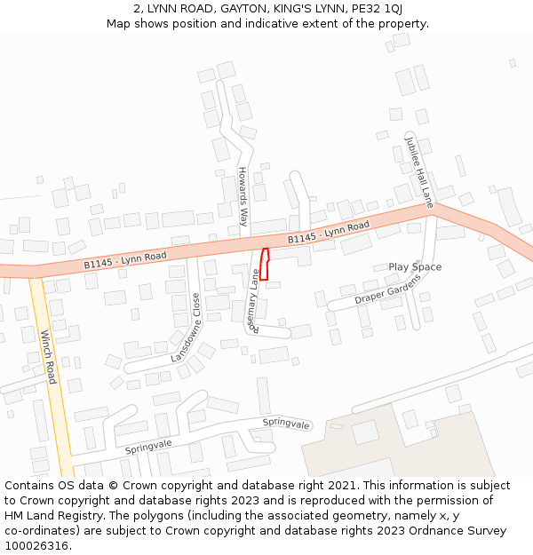 2, LYNN ROAD, GAYTON, KING'S LYNN, PE32 1QJ: Location map and indicative extent of plot