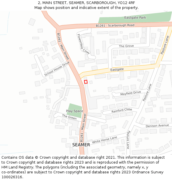2, MAIN STREET, SEAMER, SCARBOROUGH, YO12 4RF: Location map and indicative extent of plot