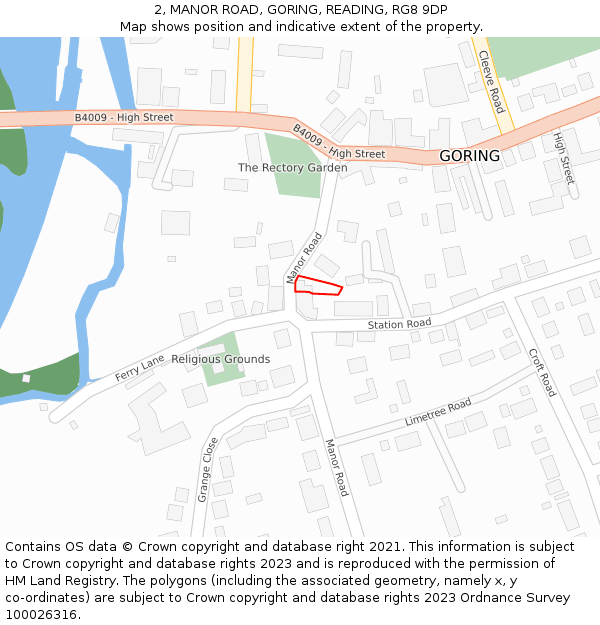 2, MANOR ROAD, GORING, READING, RG8 9DP: Location map and indicative extent of plot