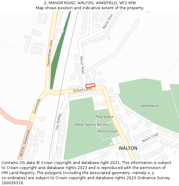 2, MANOR ROAD, WALTON, WAKEFIELD, WF2 6PB: Location map and indicative extent of plot
