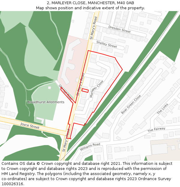 2, MARLEYER CLOSE, MANCHESTER, M40 0AB: Location map and indicative extent of plot