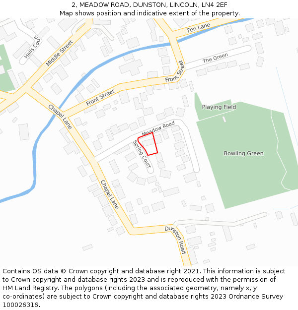 2, MEADOW ROAD, DUNSTON, LINCOLN, LN4 2EF: Location map and indicative extent of plot