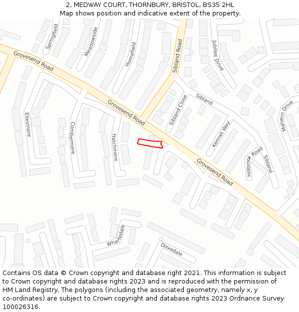 2, MEDWAY COURT, THORNBURY, BRISTOL, BS35 2HL: Location map and indicative extent of plot