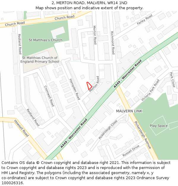 2, MERTON ROAD, MALVERN, WR14 1ND: Location map and indicative extent of plot