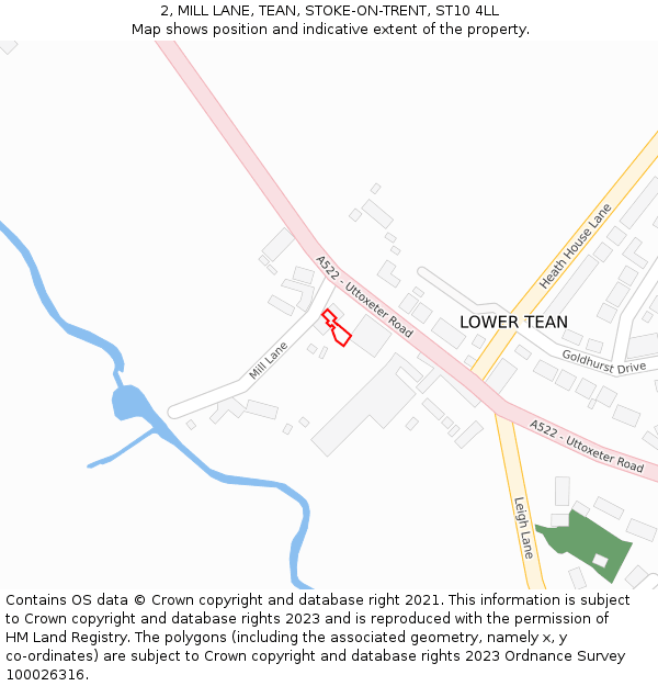 2, MILL LANE, TEAN, STOKE-ON-TRENT, ST10 4LL: Location map and indicative extent of plot