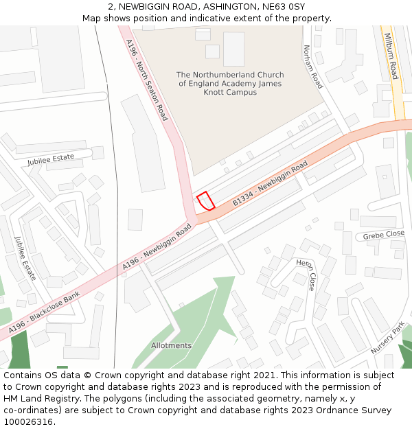 2, NEWBIGGIN ROAD, ASHINGTON, NE63 0SY: Location map and indicative extent of plot