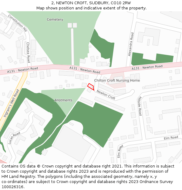 2, NEWTON CROFT, SUDBURY, CO10 2RW: Location map and indicative extent of plot