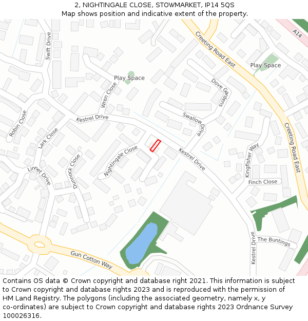 2, NIGHTINGALE CLOSE, STOWMARKET, IP14 5QS: Location map and indicative extent of plot