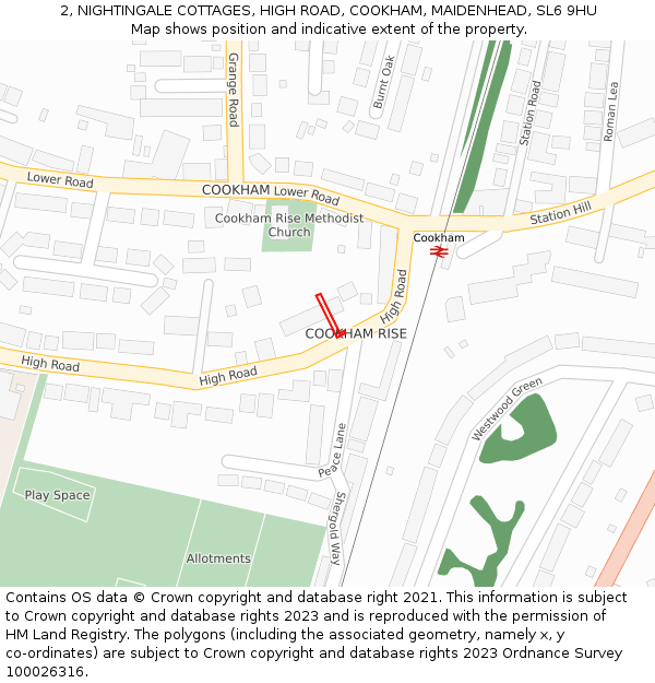 2, NIGHTINGALE COTTAGES, HIGH ROAD, COOKHAM, MAIDENHEAD, SL6 9HU: Location map and indicative extent of plot