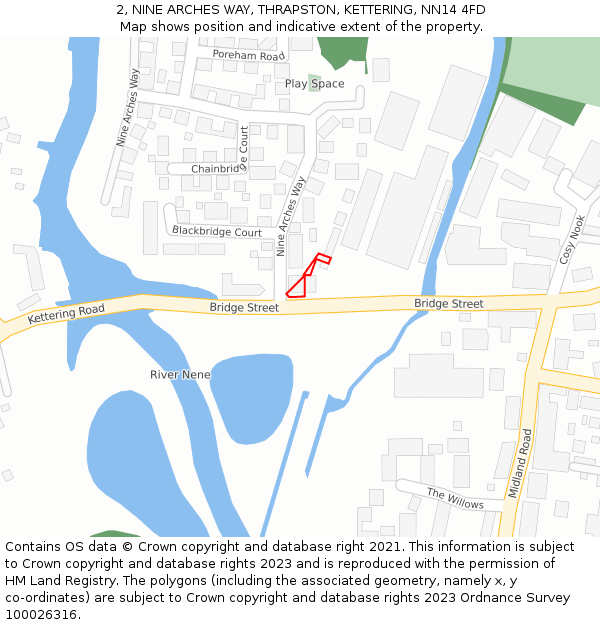 2, NINE ARCHES WAY, THRAPSTON, KETTERING, NN14 4FD: Location map and indicative extent of plot