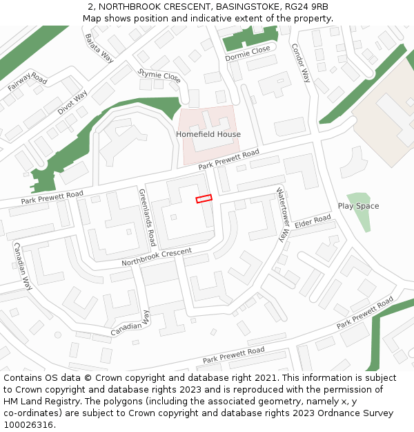 2, NORTHBROOK CRESCENT, BASINGSTOKE, RG24 9RB: Location map and indicative extent of plot