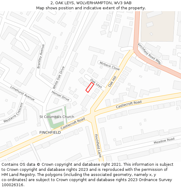 2, OAK LEYS, WOLVERHAMPTON, WV3 9AB: Location map and indicative extent of plot