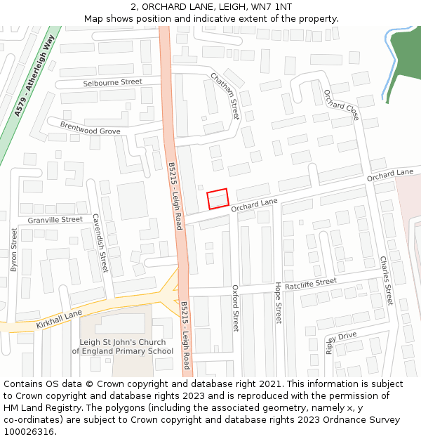 2, ORCHARD LANE, LEIGH, WN7 1NT: Location map and indicative extent of plot
