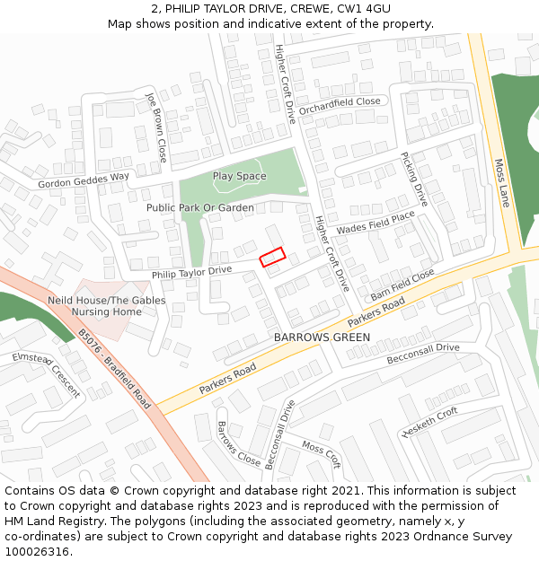 2, PHILIP TAYLOR DRIVE, CREWE, CW1 4GU: Location map and indicative extent of plot