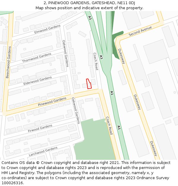 2, PINEWOOD GARDENS, GATESHEAD, NE11 0DJ: Location map and indicative extent of plot