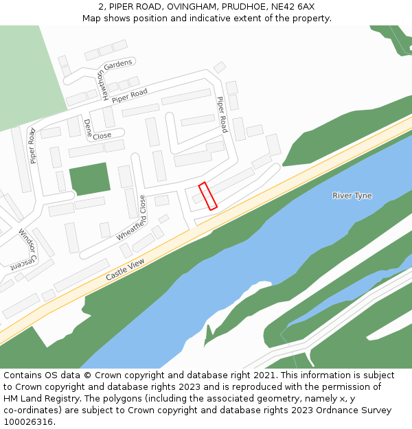 2, PIPER ROAD, OVINGHAM, PRUDHOE, NE42 6AX: Location map and indicative extent of plot