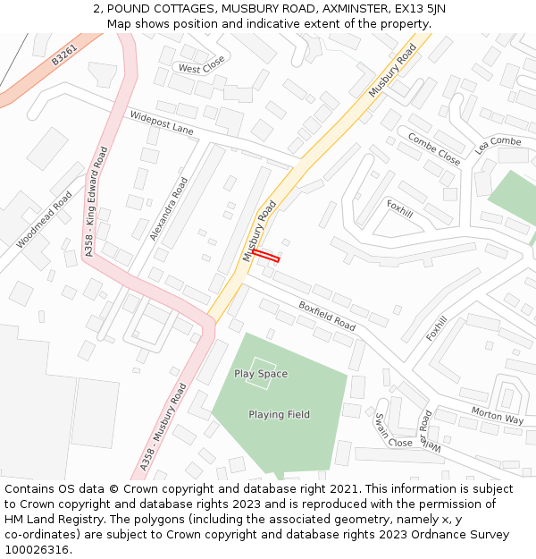 2, POUND COTTAGES, MUSBURY ROAD, AXMINSTER, EX13 5JN: Location map and indicative extent of plot