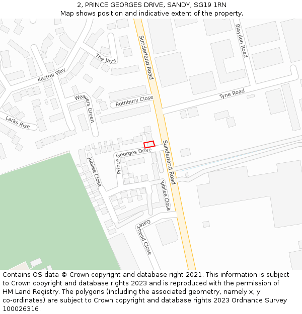 2, PRINCE GEORGES DRIVE, SANDY, SG19 1RN: Location map and indicative extent of plot