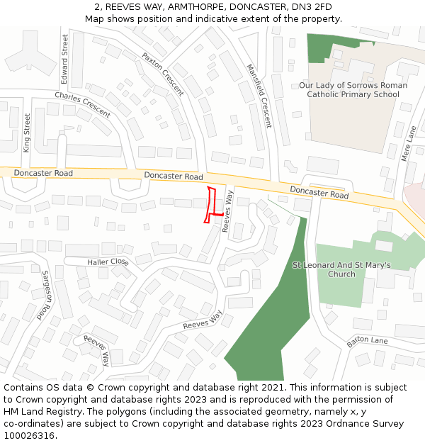 2, REEVES WAY, ARMTHORPE, DONCASTER, DN3 2FD: Location map and indicative extent of plot
