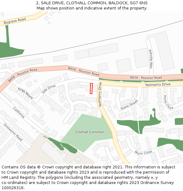 2, SALE DRIVE, CLOTHALL COMMON, BALDOCK, SG7 6NS: Location map and indicative extent of plot