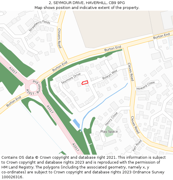 2, SEYMOUR DRIVE, HAVERHILL, CB9 9PG: Location map and indicative extent of plot