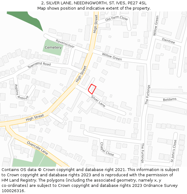 2, SILVER LANE, NEEDINGWORTH, ST. IVES, PE27 4SL: Location map and indicative extent of plot