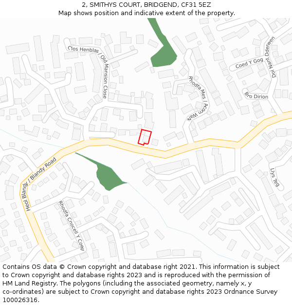 2, SMITHYS COURT, BRIDGEND, CF31 5EZ: Location map and indicative extent of plot