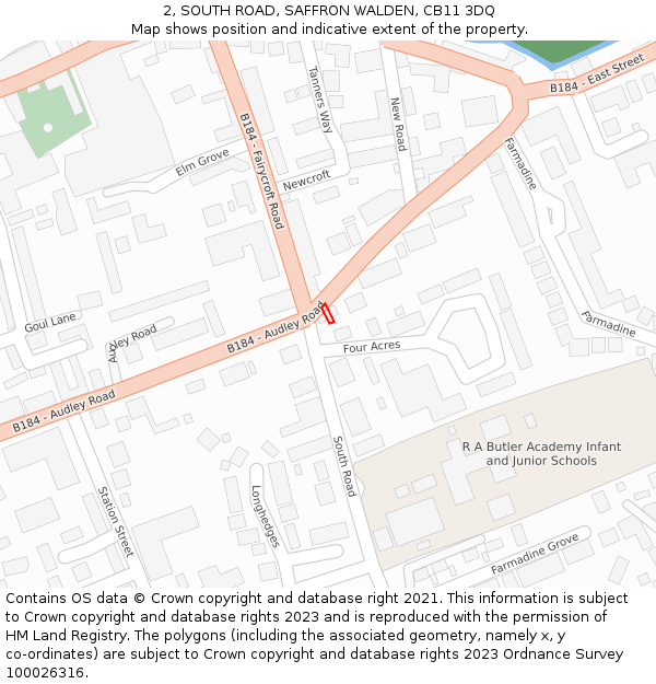 2, SOUTH ROAD, SAFFRON WALDEN, CB11 3DQ: Location map and indicative extent of plot