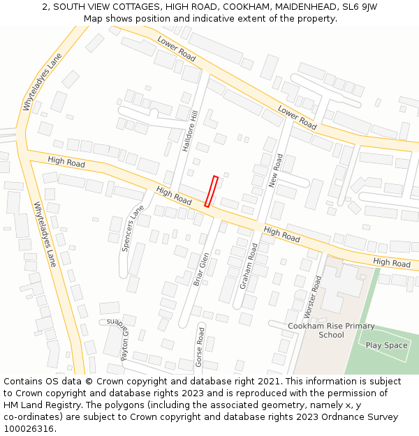 2, SOUTH VIEW COTTAGES, HIGH ROAD, COOKHAM, MAIDENHEAD, SL6 9JW: Location map and indicative extent of plot