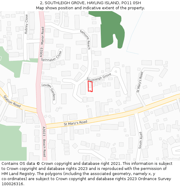 2, SOUTHLEIGH GROVE, HAYLING ISLAND, PO11 0SH: Location map and indicative extent of plot