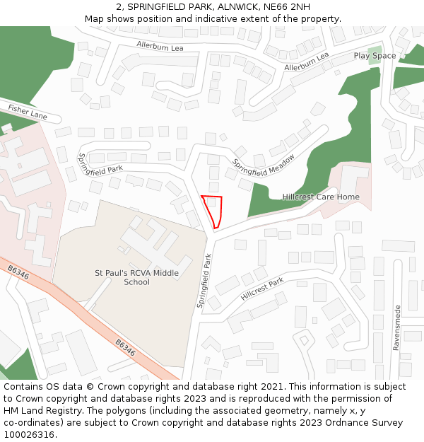 2, SPRINGFIELD PARK, ALNWICK, NE66 2NH: Location map and indicative extent of plot