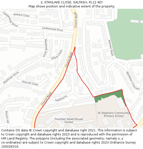 2, STANLAKE CLOSE, SALTASH, PL12 4EY: Location map and indicative extent of plot