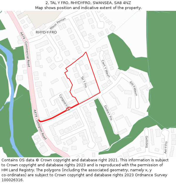 2, TAL Y FRO, RHYDYFRO, SWANSEA, SA8 4NZ: Location map and indicative extent of plot
