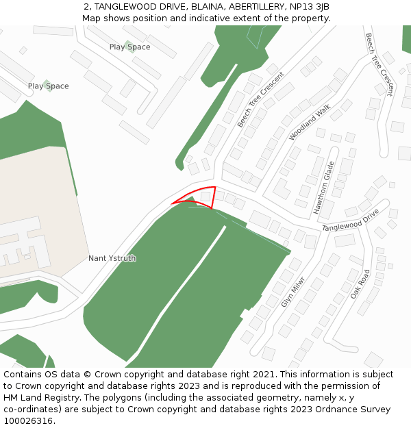 2, TANGLEWOOD DRIVE, BLAINA, ABERTILLERY, NP13 3JB: Location map and indicative extent of plot