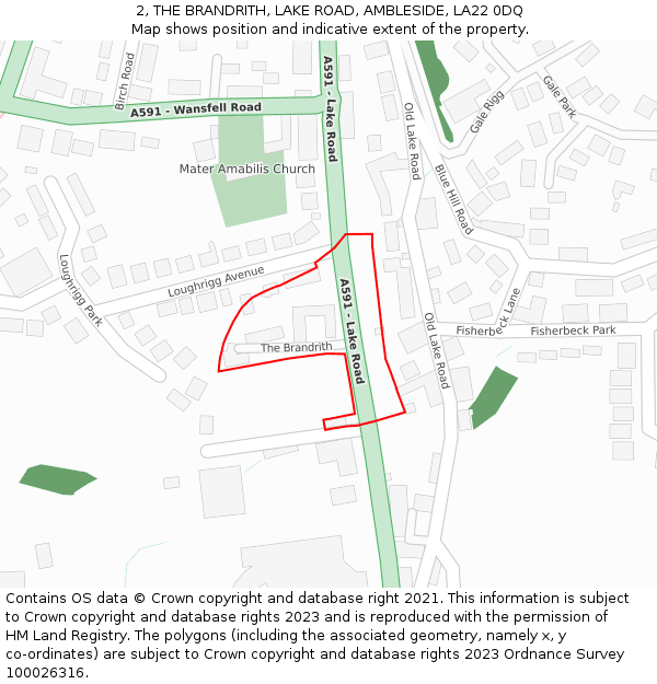 2, THE BRANDRITH, LAKE ROAD, AMBLESIDE, LA22 0DQ: Location map and indicative extent of plot