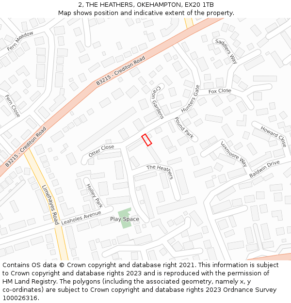 2, THE HEATHERS, OKEHAMPTON, EX20 1TB: Location map and indicative extent of plot