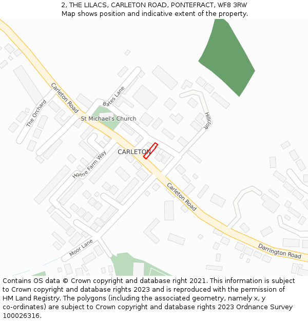 2, THE LILACS, CARLETON ROAD, PONTEFRACT, WF8 3RW: Location map and indicative extent of plot