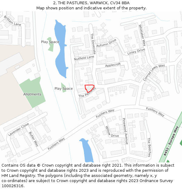2, THE PASTURES, WARWICK, CV34 8BA: Location map and indicative extent of plot