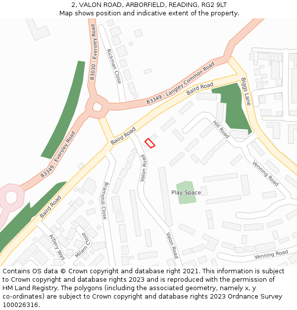 2, VALON ROAD, ARBORFIELD, READING, RG2 9LT: Location map and indicative extent of plot